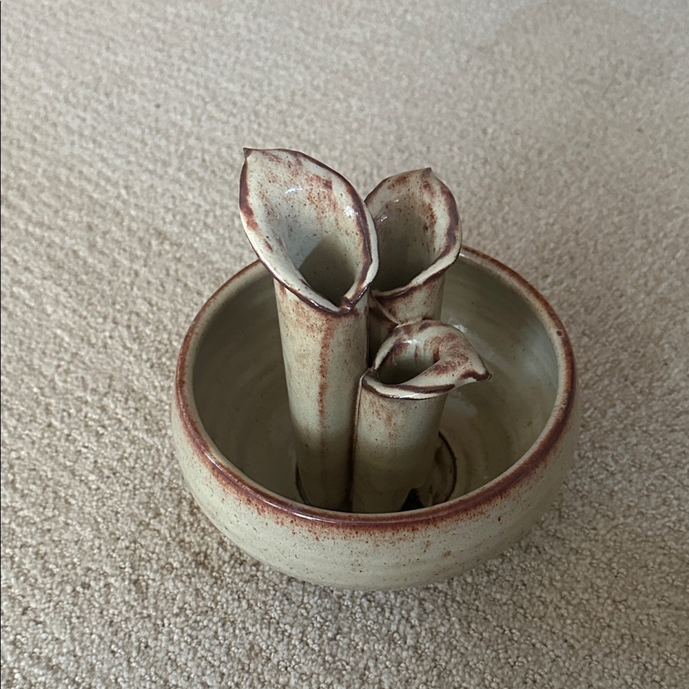 Ikebana Vase. Heavy Stoneware Red Clay Handmade Studio Art Piece.
Signed.